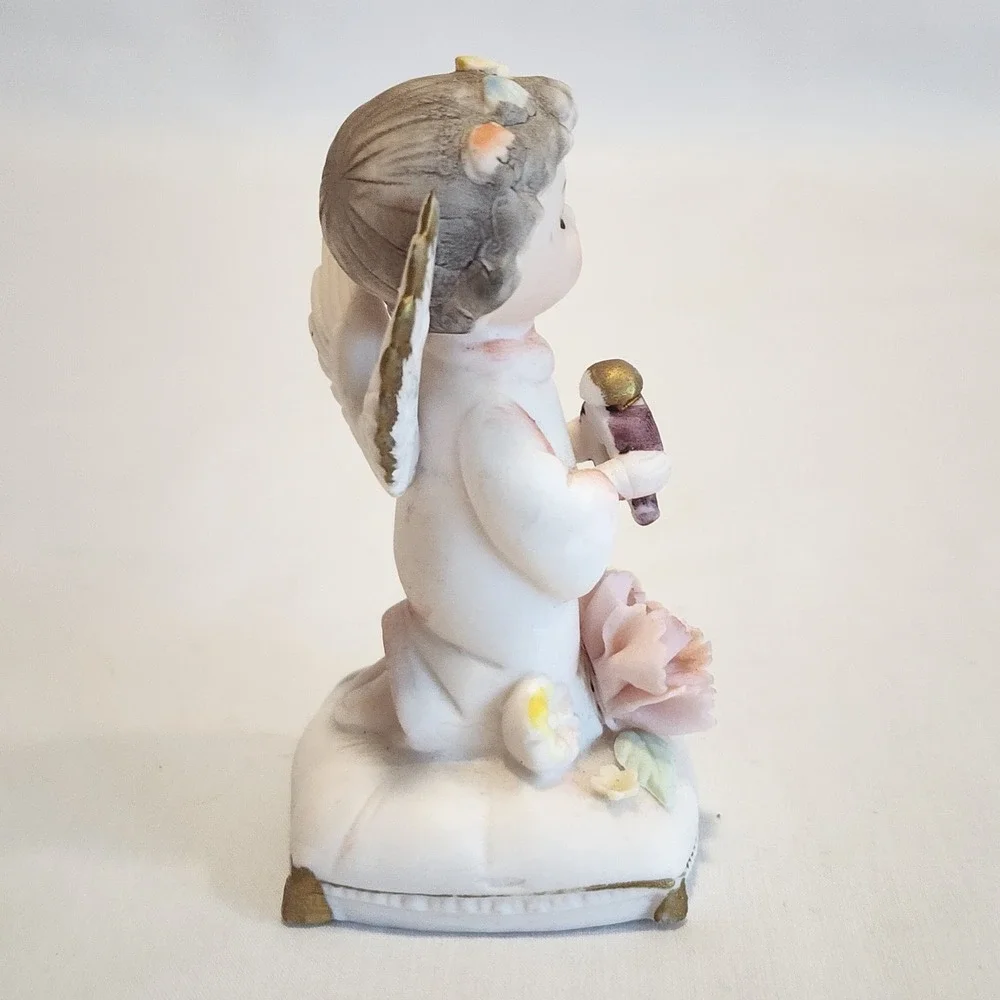 Vintage Napcoware Angel Figurine C6612 Porcelain Cherub with‎ Alarm Clock 3.5